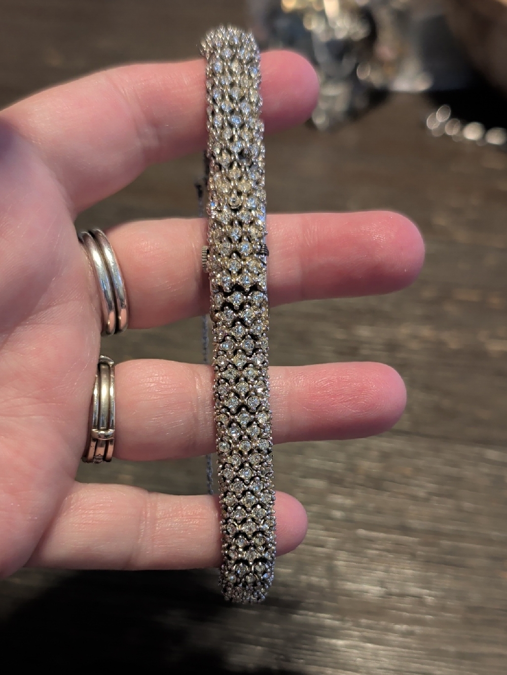 Vintage Art Deco  Peekaboo Watch Bracelet Sparkling Silver Rhinestone - Picture 8 of 12